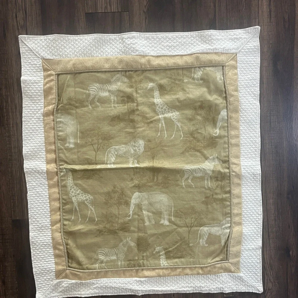 Safari Animal Print Baby Quilt Tan Waffle Knit Border Toile Size 34